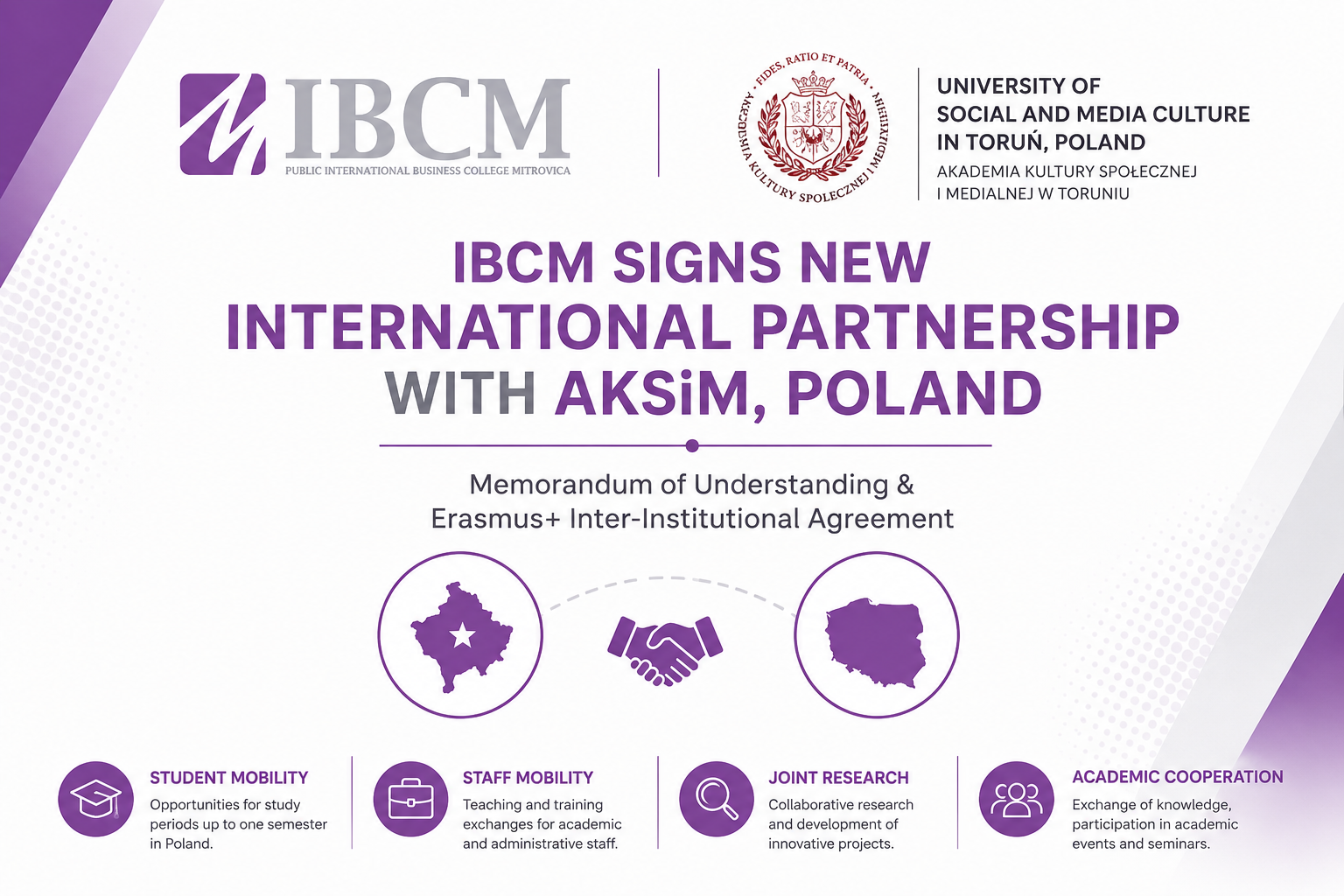 IBCM Signs MoU and Erasmus+ Agreement with the University of Social and Media Culture in Toruń, Poland